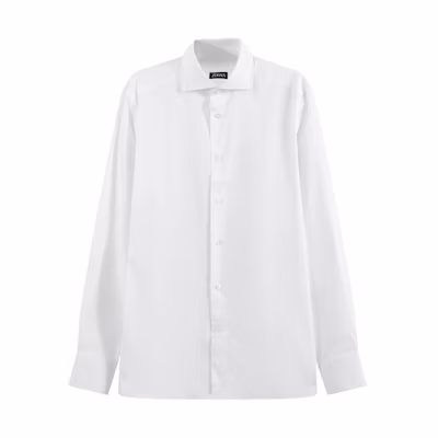 Zegna SS24 Solid White Long Sleeve Button-Up Shirt for Men 60134-1A69MS-0BA