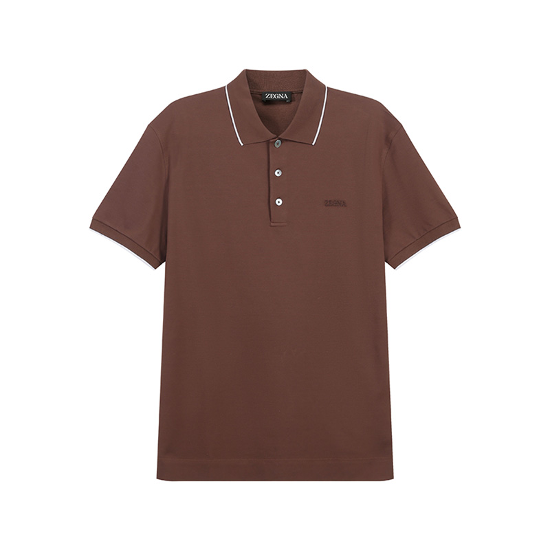 Order Zegna SS24 條紋標誌修身剪裁男士POLO衫 棕色 UD358A-7D746-M07