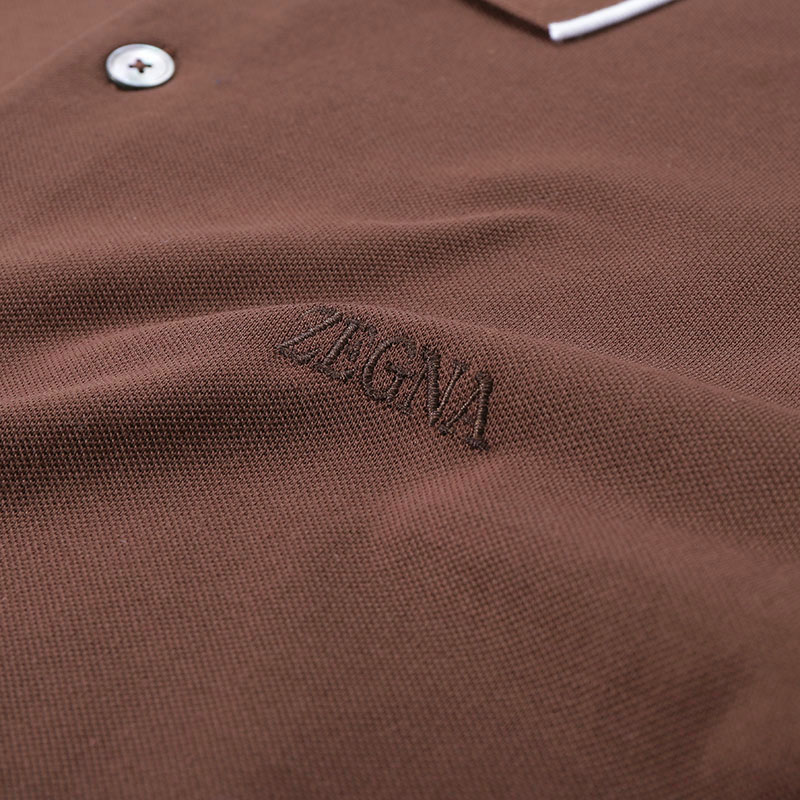 Details for Zegna SS24 條紋標誌修身剪裁男士POLO衫 棕色 UD358A-7D746-M07