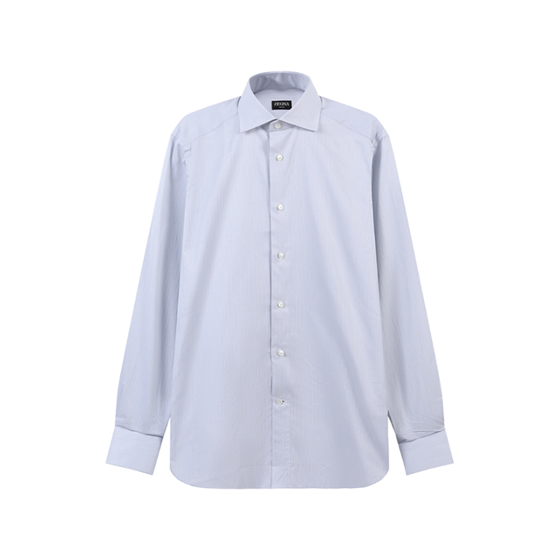 Zegna SS24 Striped Single-Breasted Casual Long-Sleeve Shirt Men Light Blue Gray 60122-6A69MS-0BA