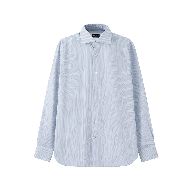 Order Zegna SS24 條紋單排扣長袖襯衫 天空藍 60121-8A69MS-0BA