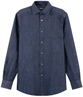 Order Zegna 男士SS24水洗丹寧藍色長袖休閒襯衫。 UDX12-A7SRF6-190