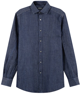 제냐 SS24 워시드 데님 블루 남성용 긴팔 캐주얼 셔츠. UDX12-A7SRF6-190 Order 제냐 SS24 워시드 데님 블루 남성용 긴팔 캐주얼 셔츠. UDX12-A7SRF6-190