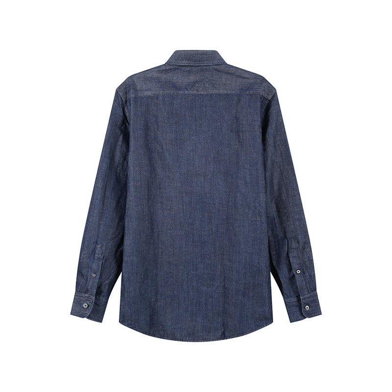 Lookbook 제냐 SS24 워시드 데님 블루 남성용 긴팔 캐주얼 셔츠. UDX12-A7SRF6-190