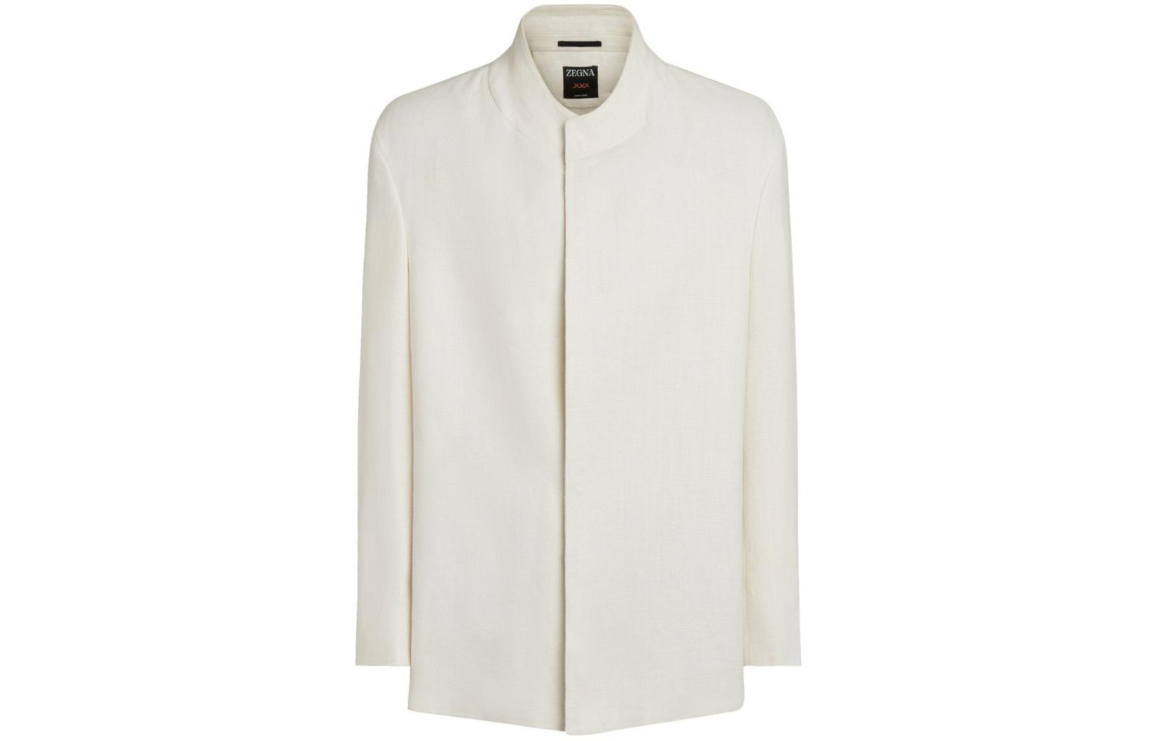 Zegna SS24 White Stand Collar Hidden Closure Long Sleeve Jacket 78703-0A71D7-BH0
