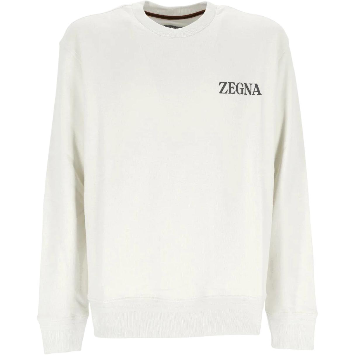Zegna White Crewneck Pullover Sweatshirt with Logo Print UD522A7D872-N01