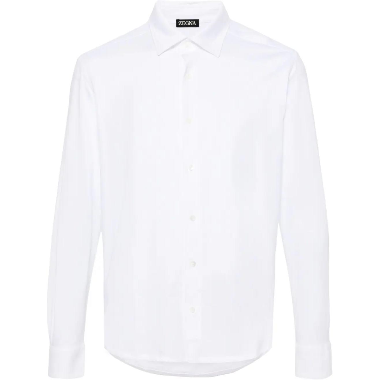 Zegna White Solid Color Point Collar Long Sleeve Shirt for Men. UD360A7-D766-N00
