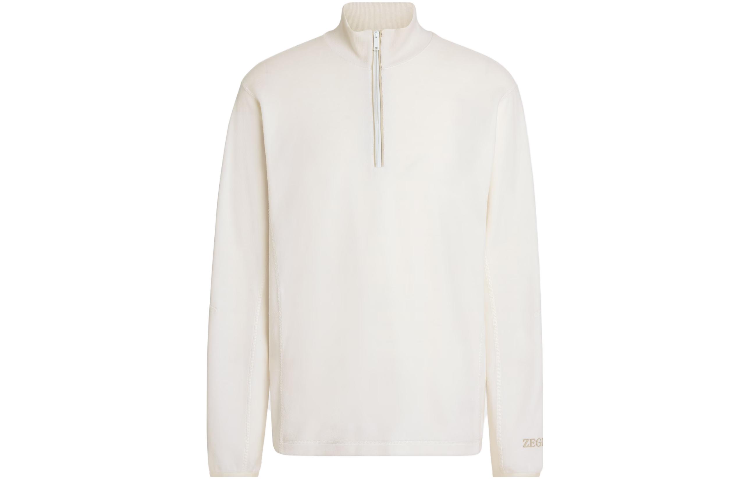 Zegna White Solid Half-Zip Long Sleeve Casual Sweatshirt UC545A6-CCT870-N01