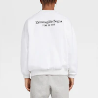 Shop Zegna x Fear of God 男女同款棉質混紡圓領白色長袖上衣 FZJ803-FZ1003-N01