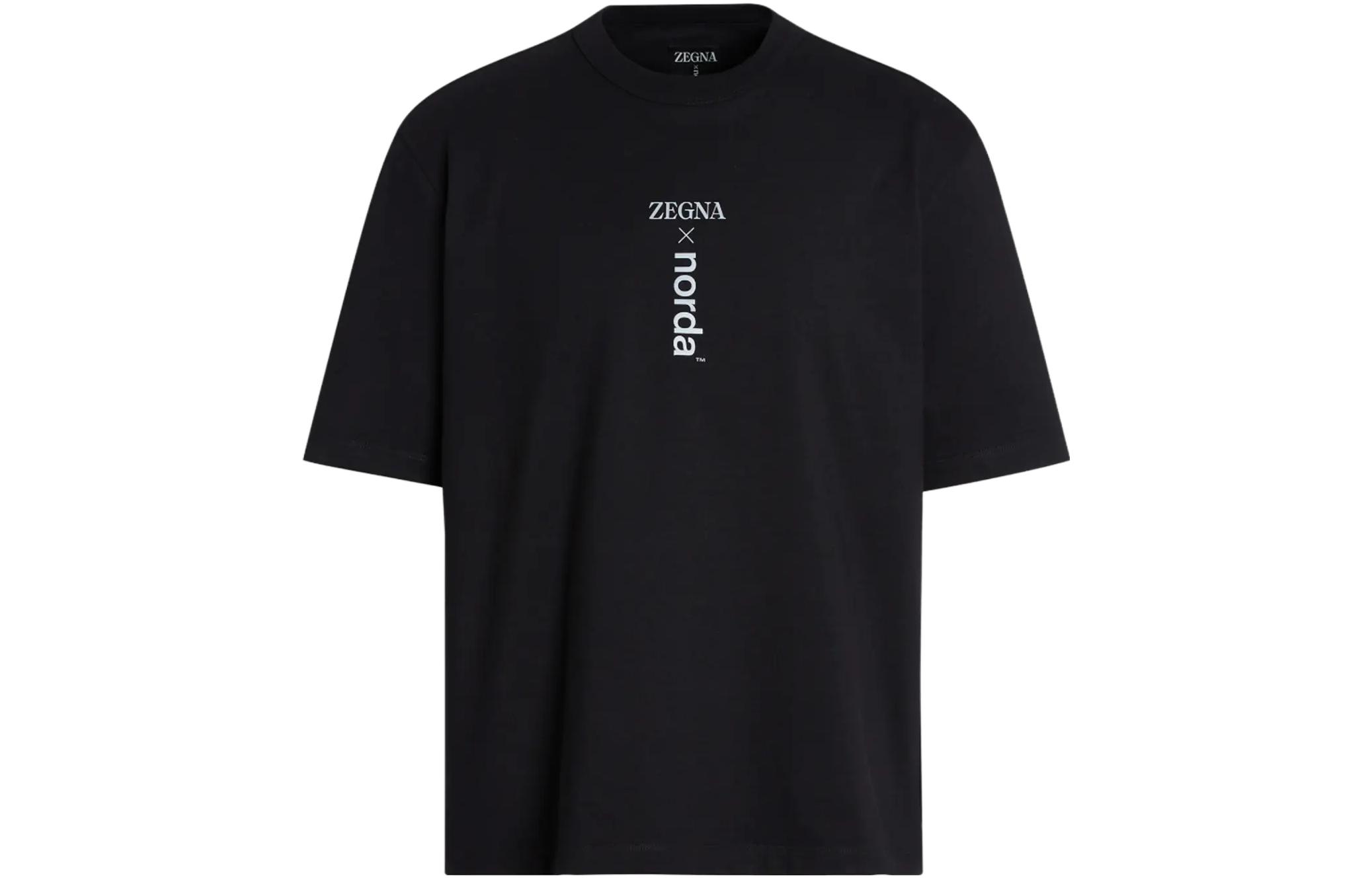 Zegna x Norda Collaboration Logo Printed Black Short Sleeve T-Shirt for Men. UB364A5-NOR71P-K09