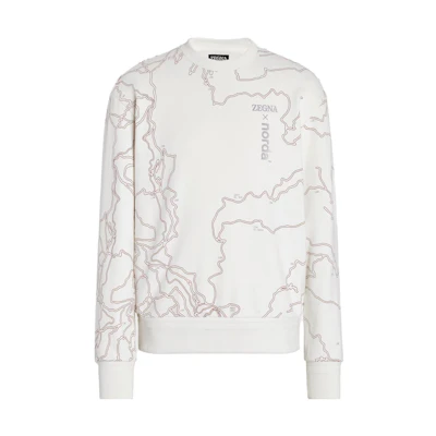 Zegna Norda SS23 White Logo Print Long Sleeve Sweatshirt. UB522A5-NOR872-N01