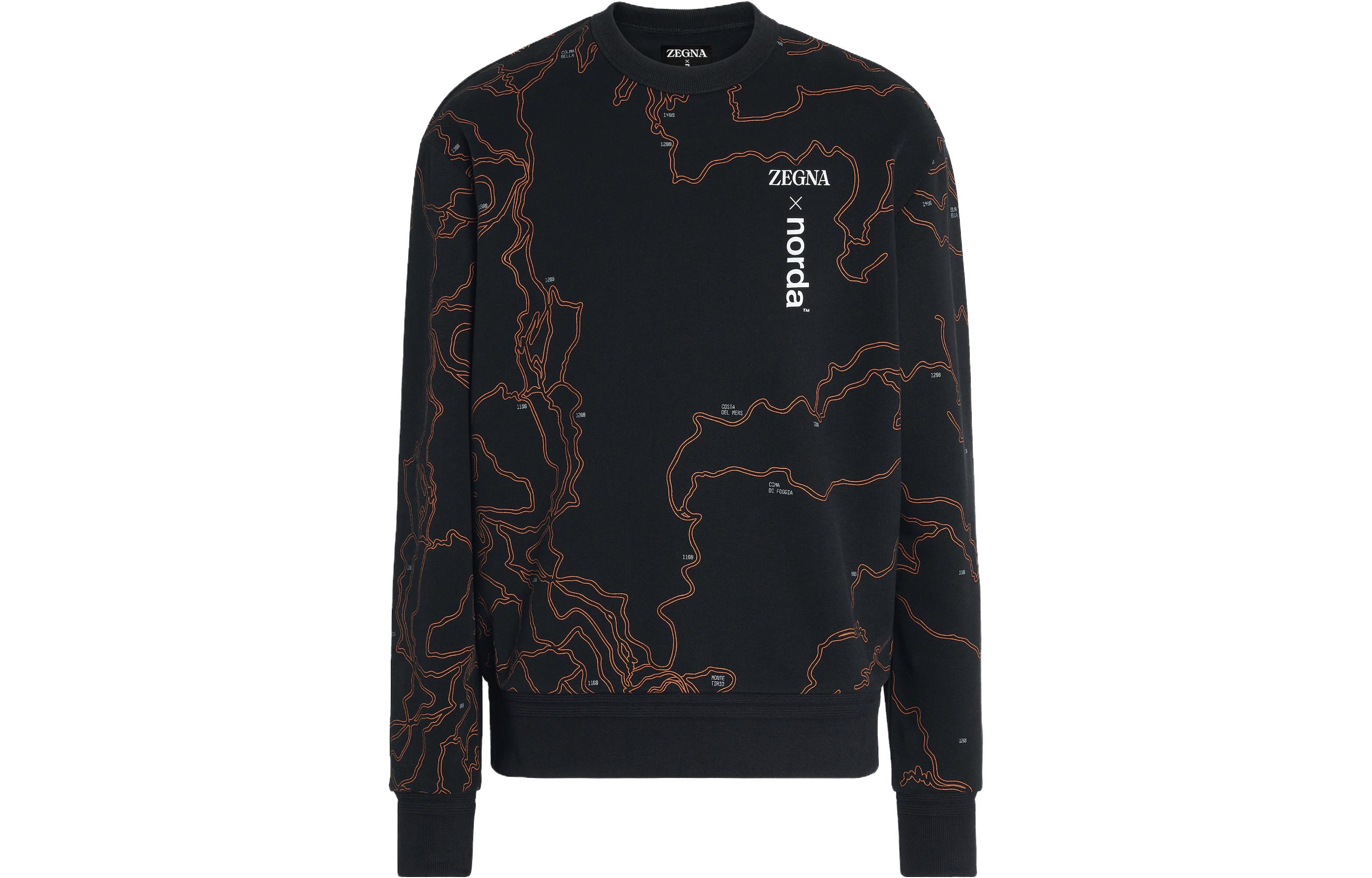 Zegna x Norda SS23 Black Logo Print Long Sleeve Sweatshirt for Men. UB522A5-NOR872-K09