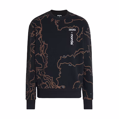 Zegna Norda SS23 Black Logo Print Long Sleeve Sweatshirt for Men. UB522A5-NOR872-K09