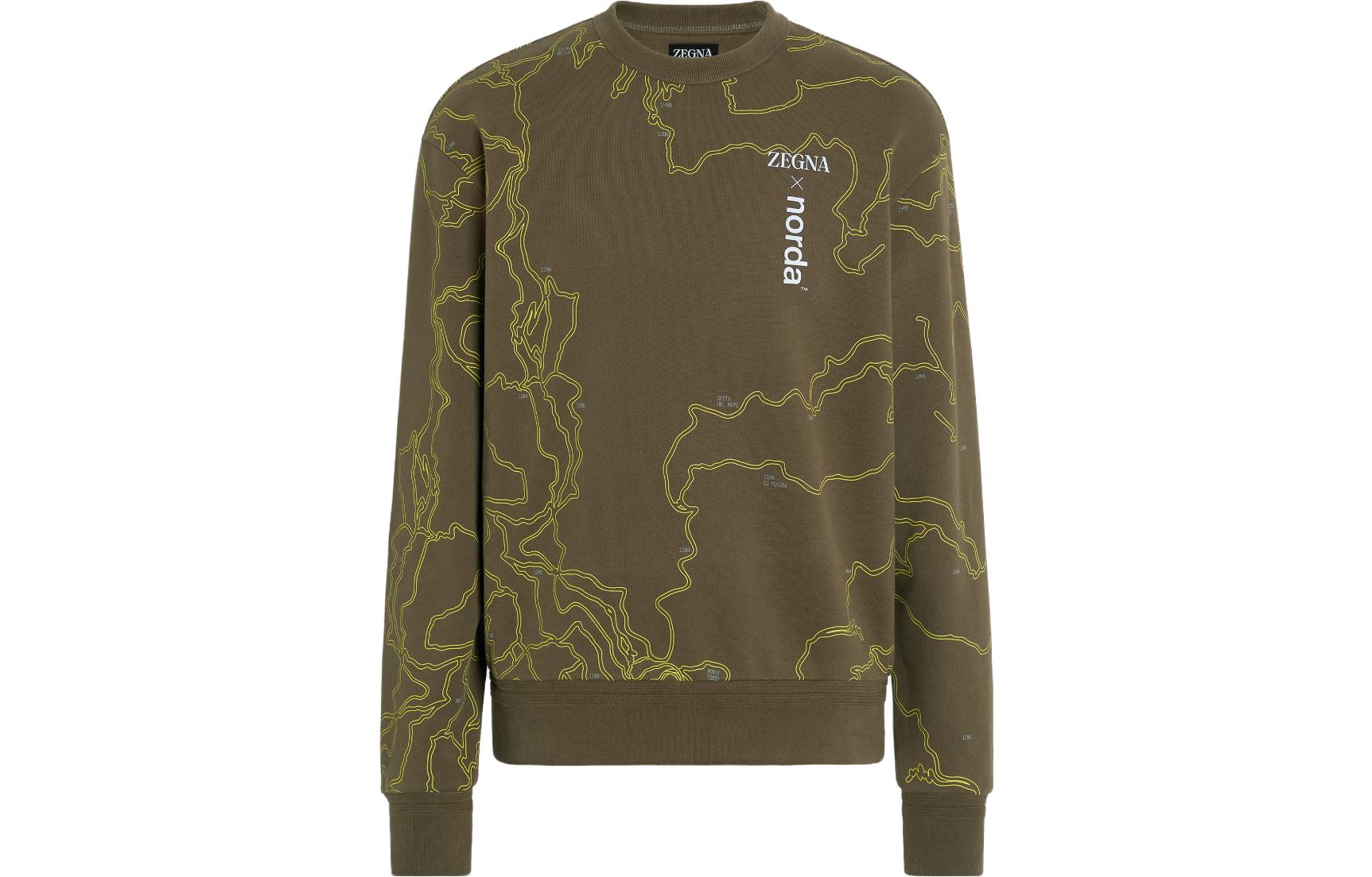 Zegna x NORDA SS23 Logo Print Olive Green Sweatshirt Men’s Long Sleeve UB522A5-NOR872-V08